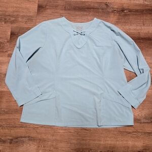 Butter-Soft Light Blue 3/4 Sleeve Women's Scrub Top 2X Easy Stretch